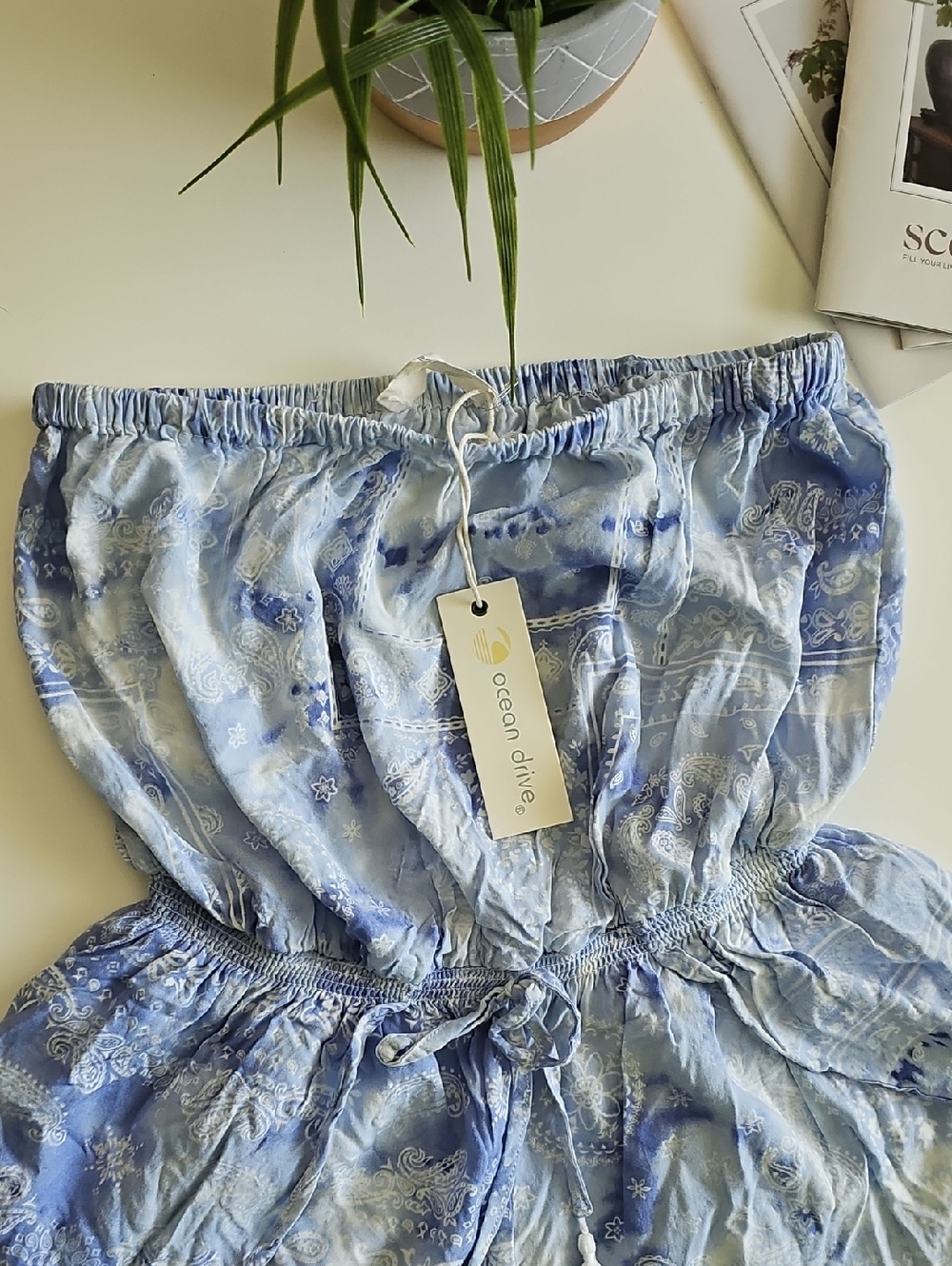 Ocean Drive Light Blue Printed Strapless Romper - Picture 2 of 7